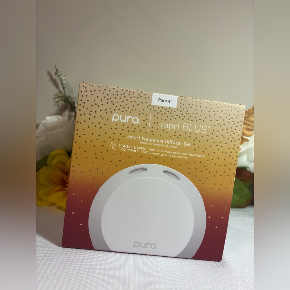 Capri Blue Pura 4 Smart Home Fragrance Scent Diffuser Kit Volcano+Tinsel & Spice